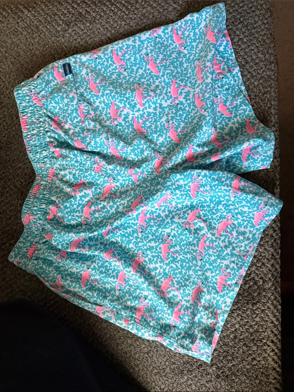 Chubbies Turquoise Swim Shorts with Pink Flamingo Print